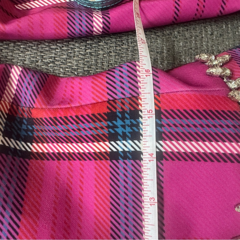 Pink Plaid Tailored Peplum Jacket like Area Large - Picture 15 of 16